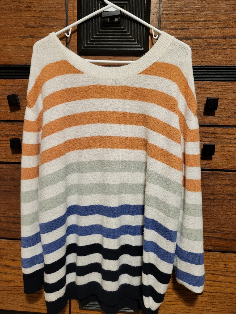 Cozy Multi-Stripe Long Sleeve Sweater - White, Orange, Blue, Navy - Onelovedbabe